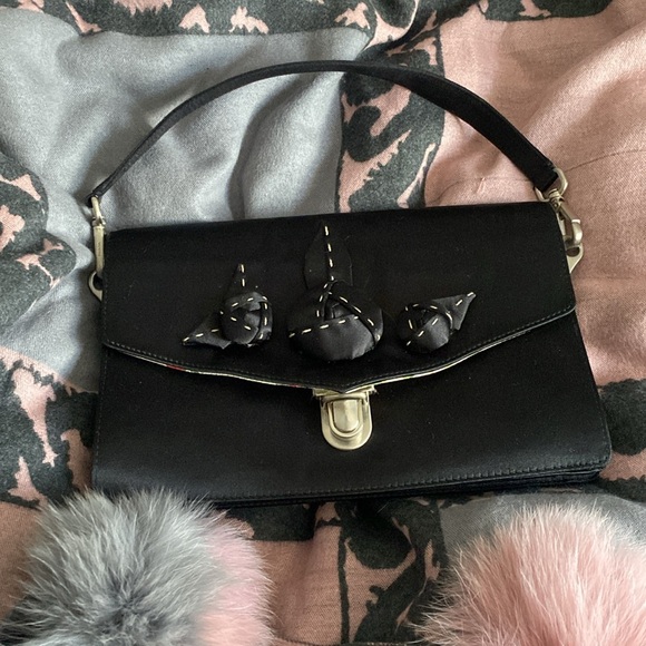 Prada Silk Black Medium Shoulder Bag With Logo Flower Lining Detachable Strap - Picture 1 of 16